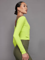 Long Sleeve Wrap Top in Melt - Acid Lime