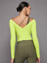 Long Sleeve Wrap Top in Melt - Acid Lime