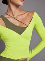 Long Sleeve Wrap Top in Melt - Acid Lime