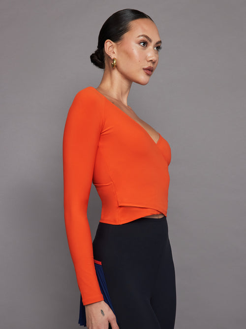 Long Sleeve Wrap Top in Melt - Orange