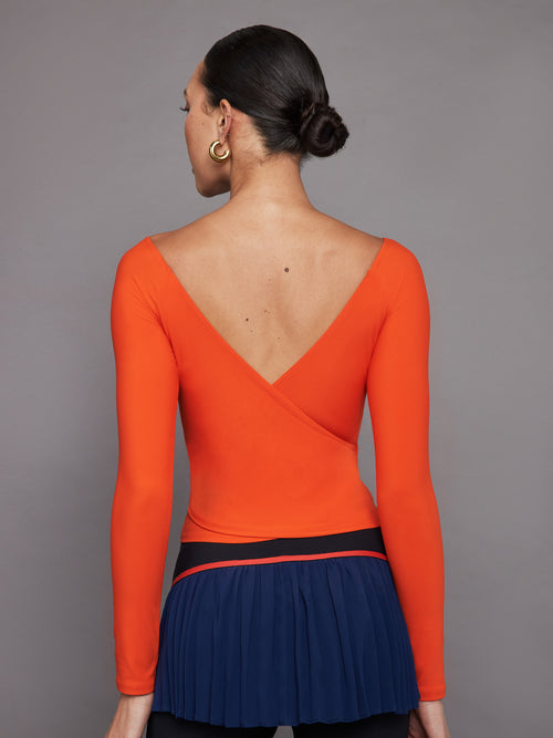 Long Sleeve Wrap Top in Melt - Orange