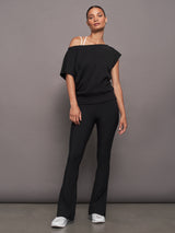 Short Sleeve Off Shoulder Sweatshirt in French Terry - Black