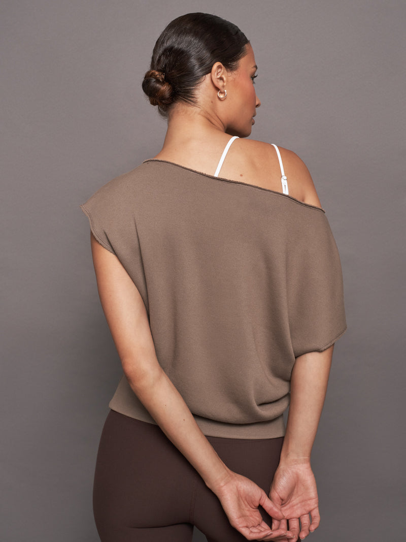 Short Sleeve Off Shoulder Sweatshirt in French Terry - Caribou