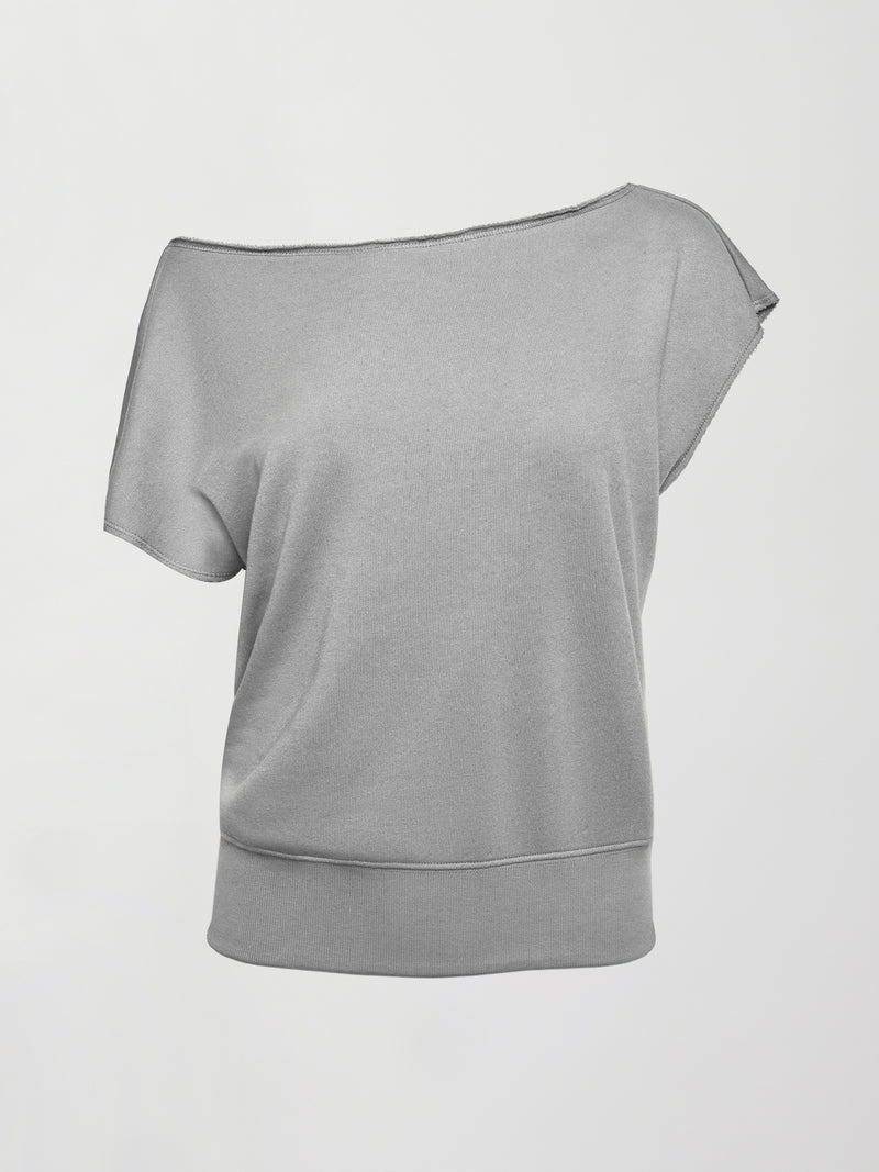 Short Sleeve Off Shoulder Sweatshirt in French Terry - Heather Grey