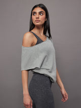 Short Sleeve Off Shoulder Sweatshirt in French Terry - Heather Grey