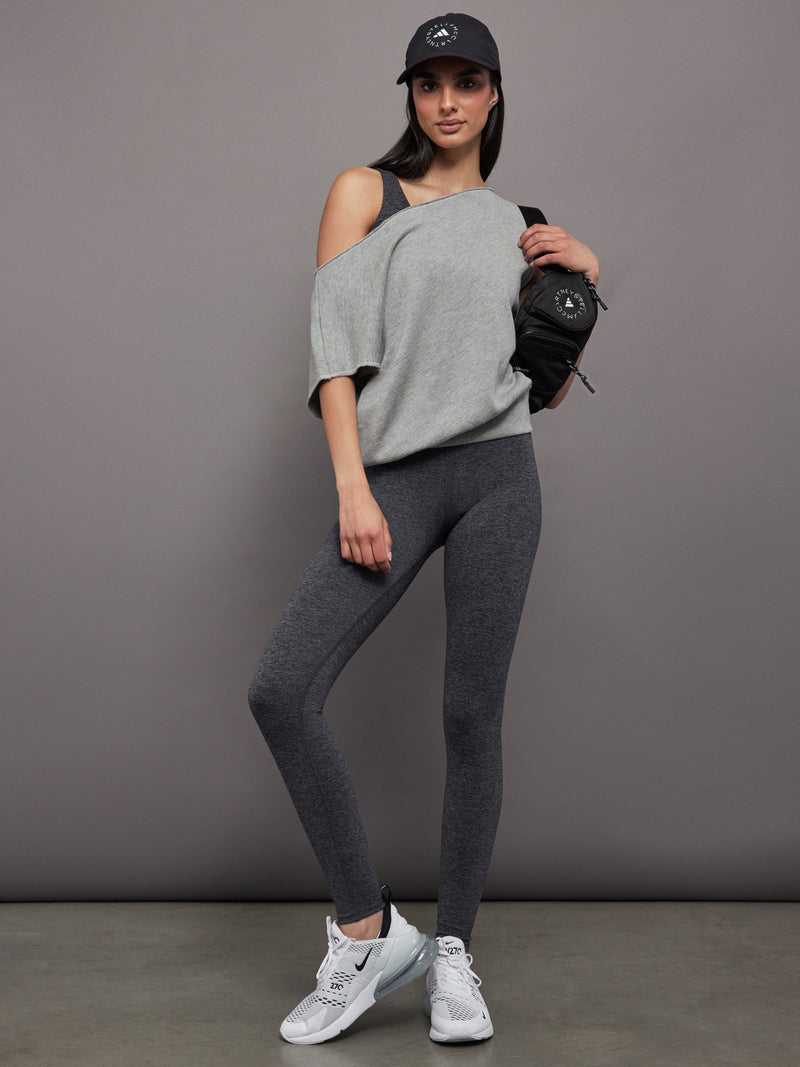 Short Sleeve Off Shoulder Sweatshirt in French Terry - Heather Grey