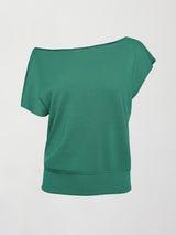 Short Sleeve Off Shoulder Sweatshirt in French Terry - Malachite