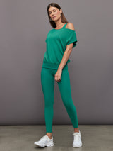 Short Sleeve Off Shoulder Sweatshirt in French Terry - Malachite