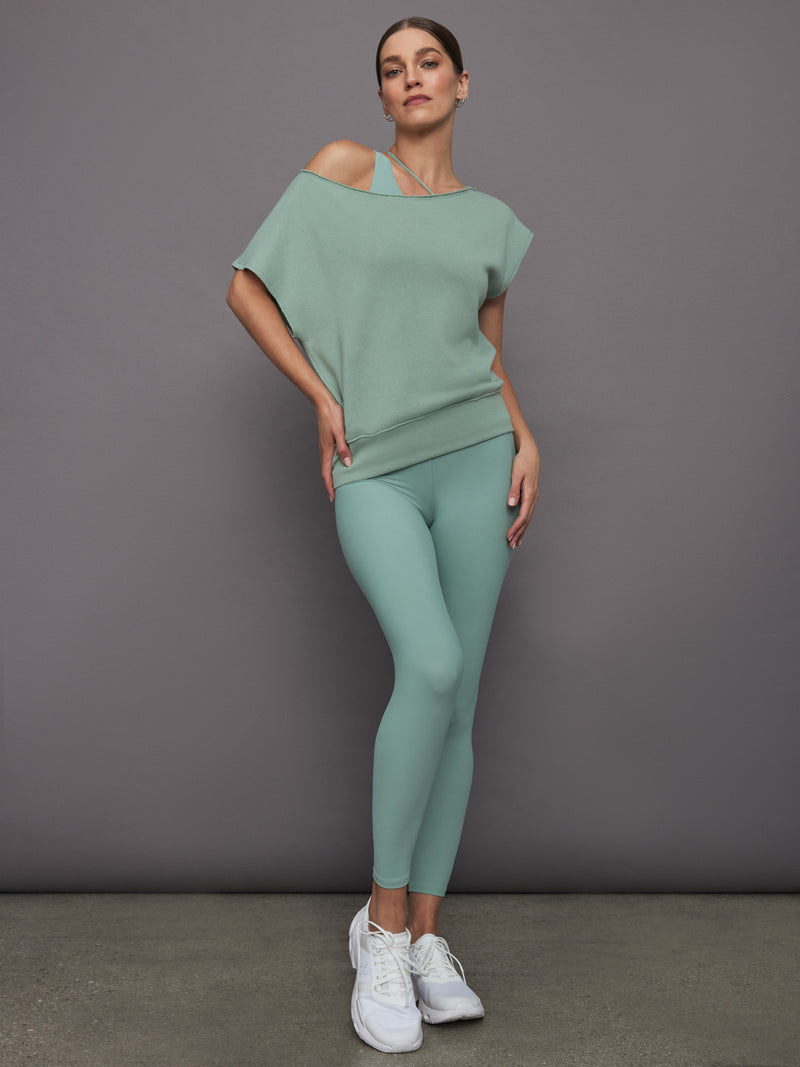 Short Sleeve Off Shoulder Sweatshirt in French Terry - Granite Green