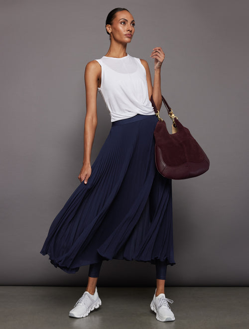 Mesh Pleated Skirt - Navy