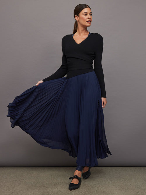 Mesh Pleated Skirt - Navy