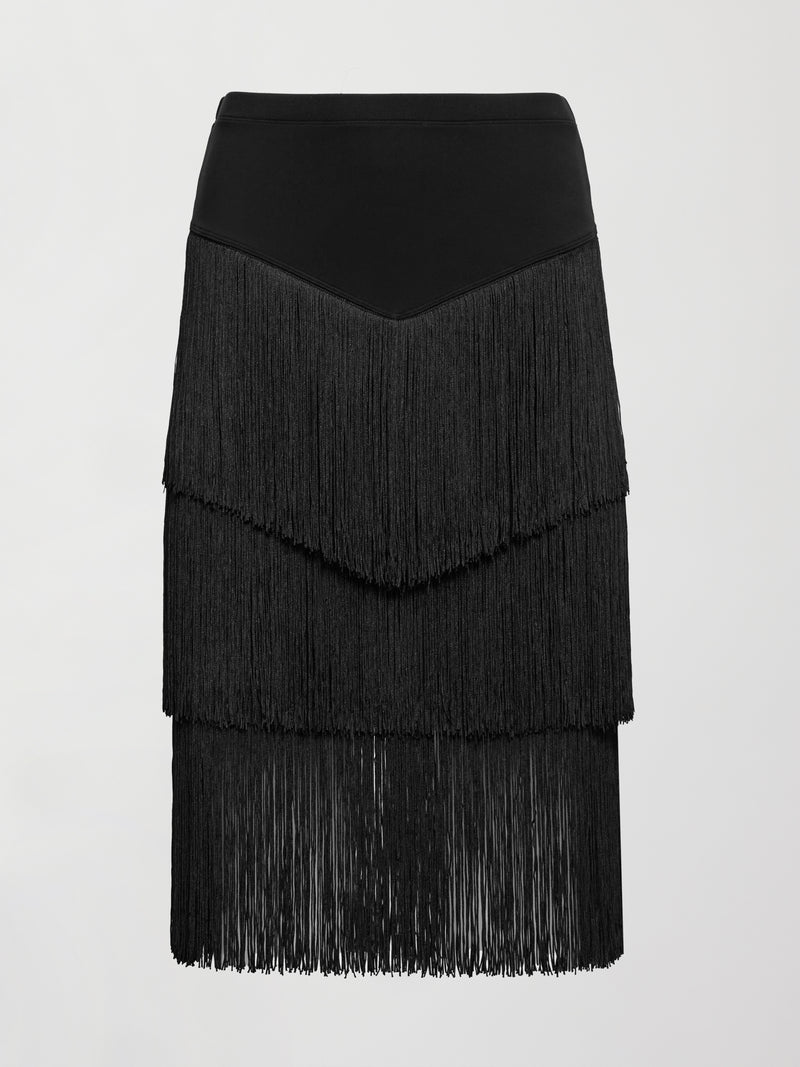 Fringe Midi Skirt in Melt - Black