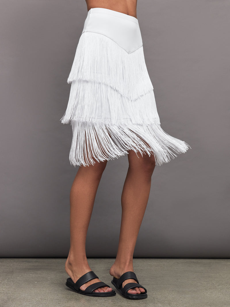 Fringe Midi Skirt in Melt - White