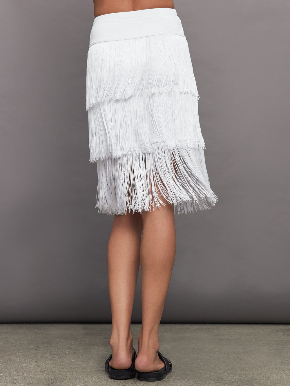 Fringe Midi Skirt in Melt - White