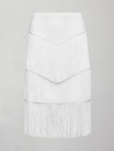 Fringe Midi Skirt in Melt - White