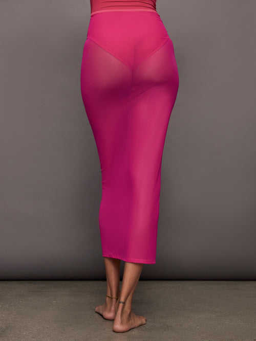 Mesh Column Skirt - Fuchsia Pink