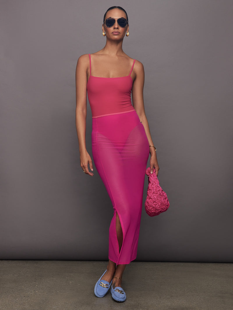 Mesh Column Skirt - Fuchsia Pink