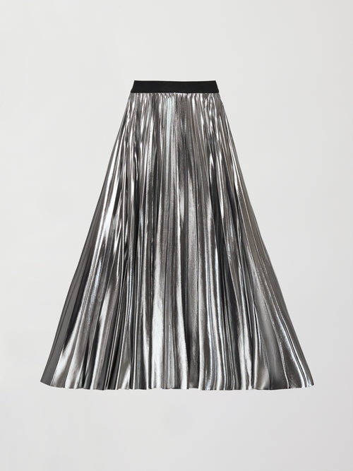 Metallic Pleated Skirt - Silver