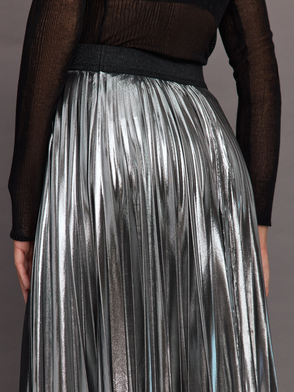 Metallic Pleated Skirt - Silver