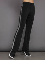 Rhinestone Fleece Flare Pant - Black w/ Silver Rhinestones