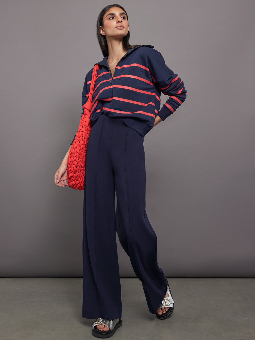 High Waisted Scuba Pant - Navy Blazer