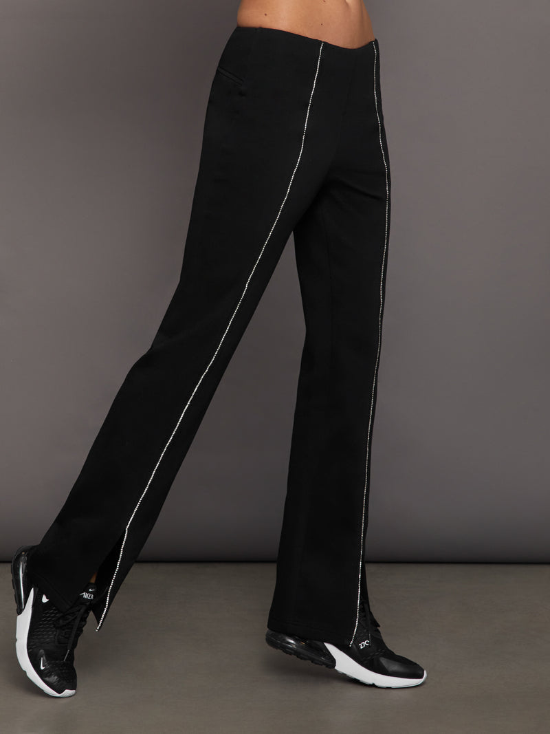 Rhinestone Front Slit Sweatpant - Black