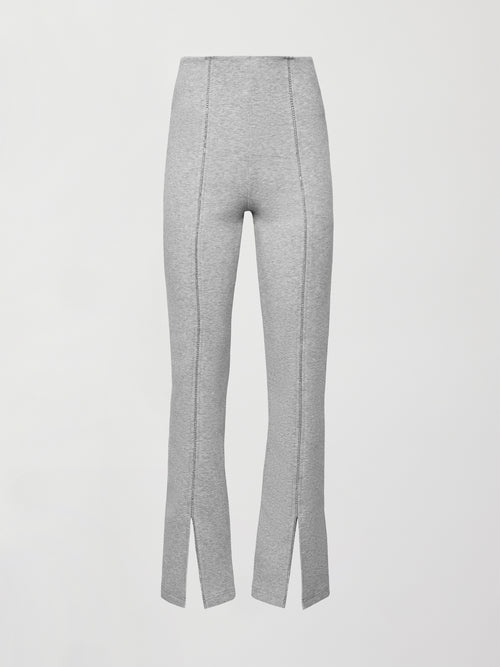 Rhinestone Front Slit Sweatpant - Heather Grey