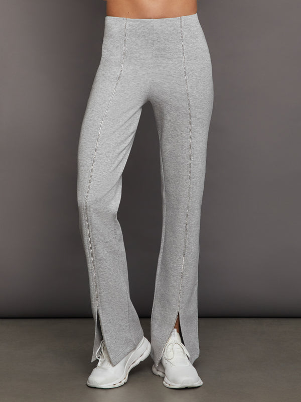 Rhinestone Front Slit Sweatpant - Heather Grey