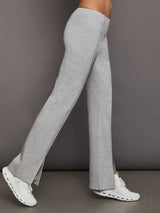 Rhinestone Front Slit Sweatpant - Heather Grey