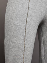 Rhinestone Front Slit Sweatpant - Heather Grey