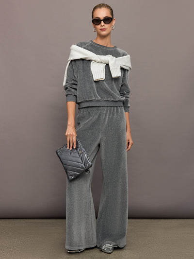 Wide Leg Pant in Velour - Charcoal Grey