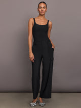 Stretch Woven Wide Leg Cargo Pant - Black