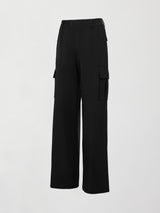 Stretch Woven Wide Leg Cargo Pant - Black