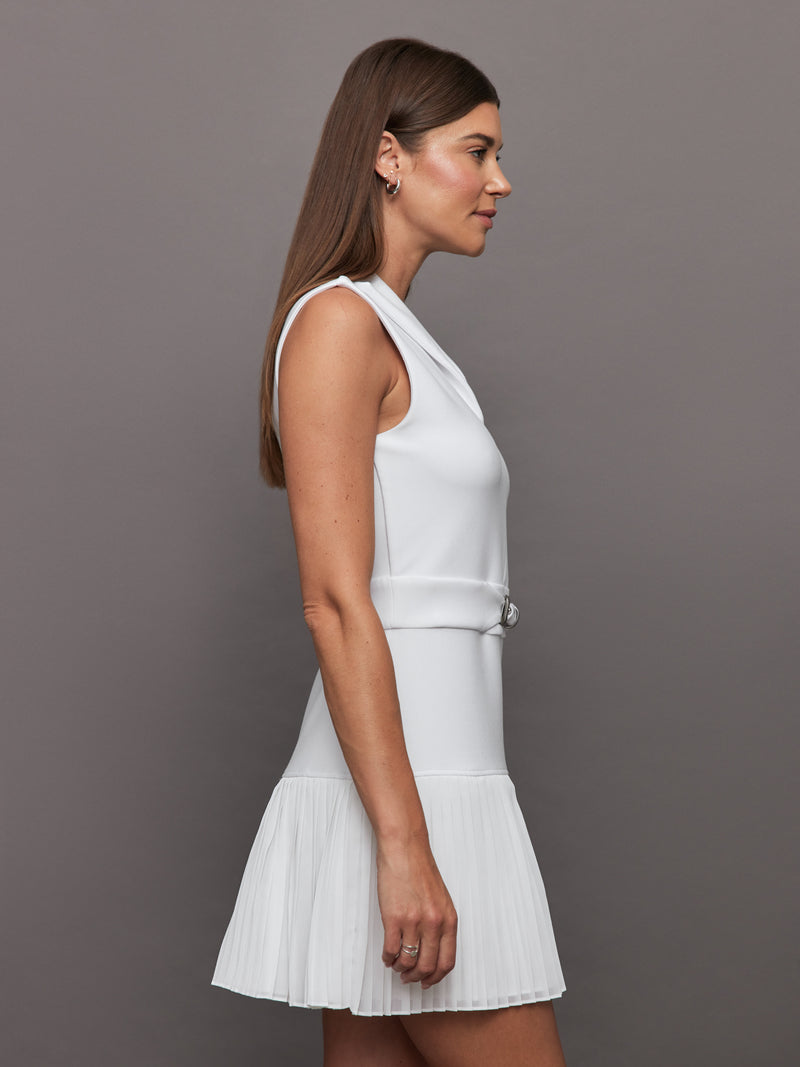 Pleated Tennis Dress in Scuba - White