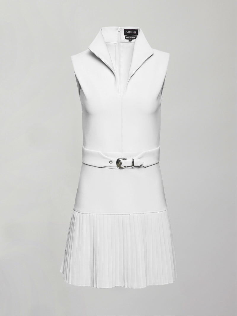 Pleated Tennis Dress in Scuba - White