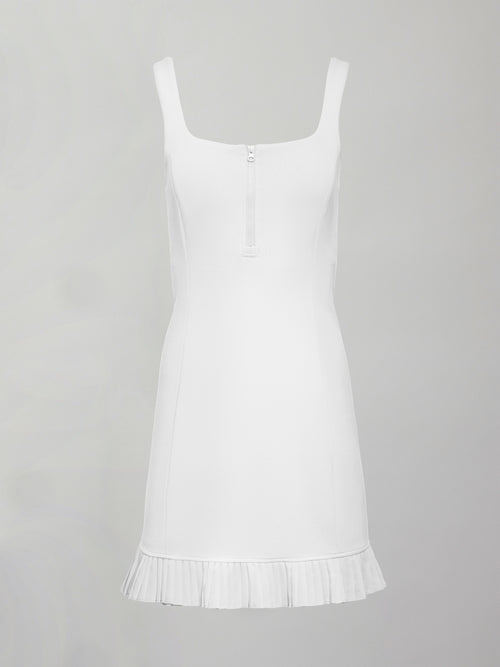 Pleated Hem Tennis Dress in Scuba - White