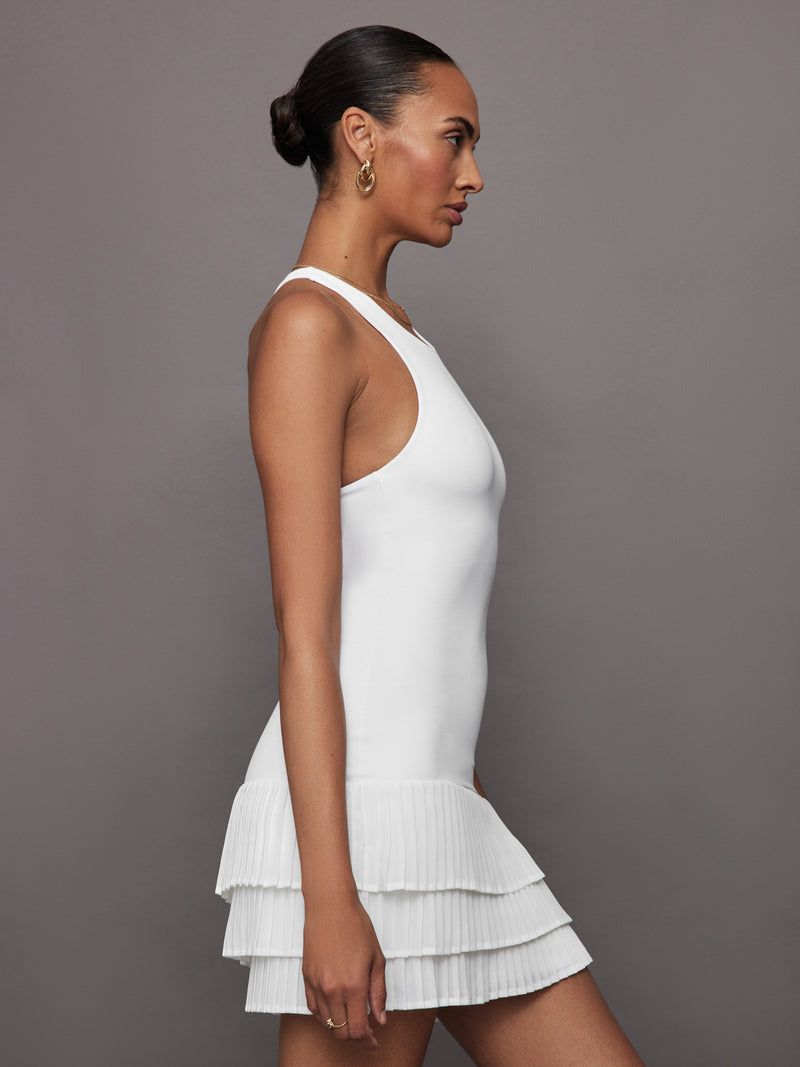 Pleated Tier Tennis Dress - White