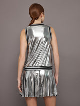 Metallic Pleated Tennis Dress - Silver