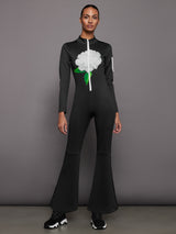 Black Jumpsuit With White Flower - Black