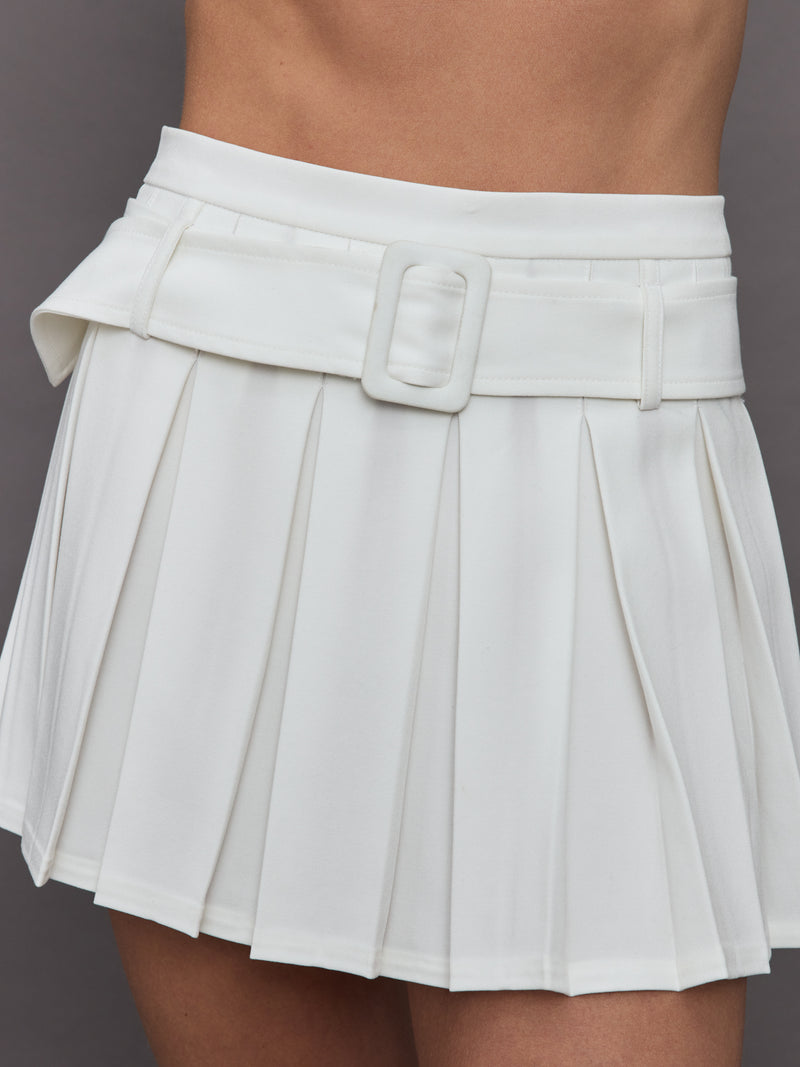 Belted Pleated Skirt - Cream