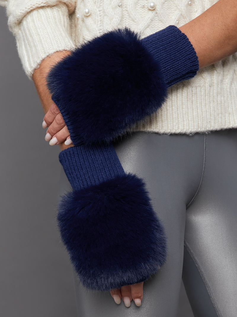 Faux Fox Knit Mittens - Navy