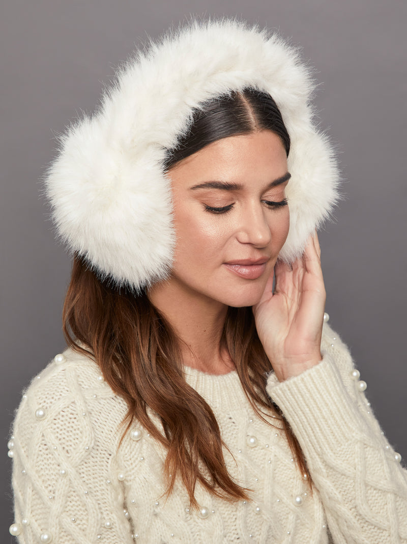 Faux Long Hair Fur Earmuffs - Ivory