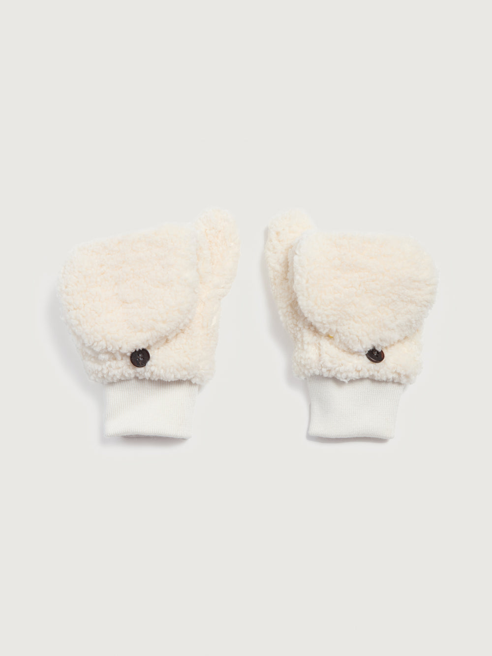 Faux Sherpa Flip Top Mittens - Ivory