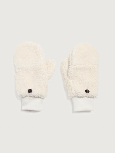 Faux Sherpa Flip Top Mittens - Ivory