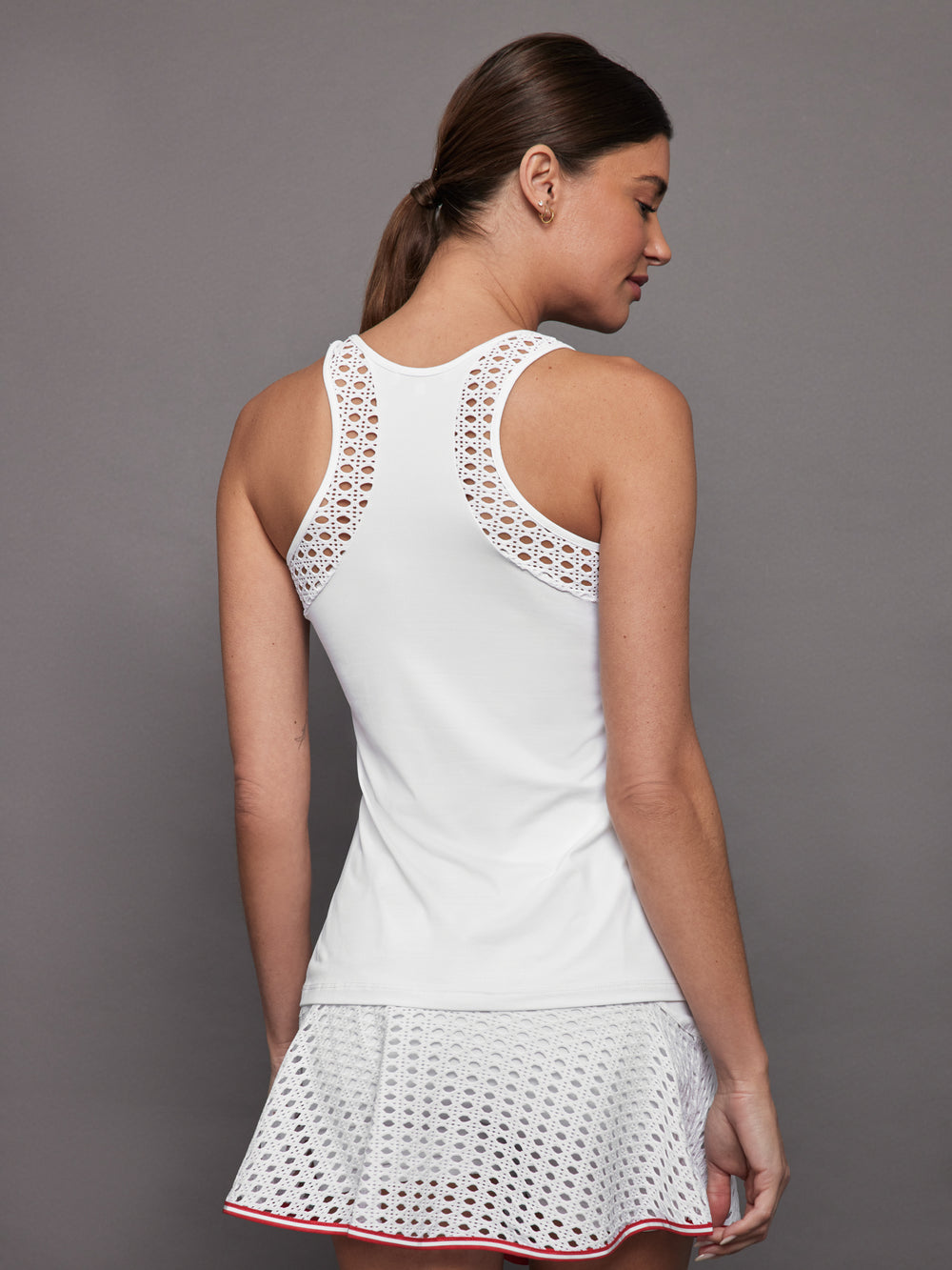 Pointelle Trim Tank - White