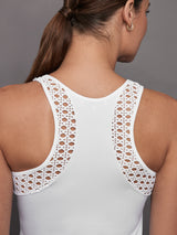 Pointelle Trim Tank - White