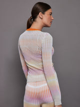 Ribbed crew-neck jumper with contrasting collar - Orange / Multi