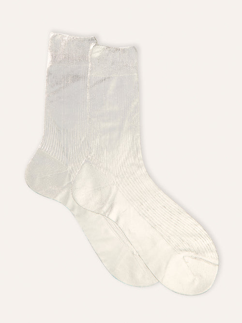 One Ribbed Laminated Sock - Silver