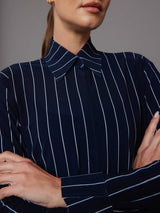 NK Shirt W/ Collar Stand - True Navy Pinstripe