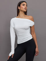 NK Sleeve Drop Shoulder Side Drape Top - Snow White